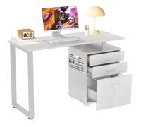 BAKAJI Bureau avec Commode 3 tiroirs Table de Travail Porte Ordinateur en Bois avec Structure en Acier, Design Moderne, 120 x 50 x 75 cm, décoration Maison, Bureau, Chambre (Blanc frêne)