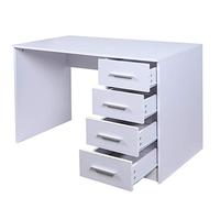 BAKAJI Bureau avec Commode à 4 tiroirs Table Porte pc Ordinateur Bois Blanc, d'ingénierie Métal, Standard
