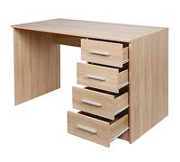 BAKAJI Bureau avec Commode 4 tiroirs Table de Travail Porte Ordinateur en Bois MDF décoration Maison Bureau Chambre Design Moderne Dimensions 110 x 56 x 73 cm (chêne)