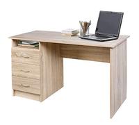 BAKAJI Bureau avec commode à 3 tiroirs + étagère ouverte table de travail porte ordinateur en bois MDF décoration maison bureau chambre design moderne dimensions 120 x 51 x 72 cm (chêne)