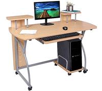 BAKAJI Bureau avec Double étagère pour Scanner, imprimante et Porte-Clavier, Amovible, Table de Travail, Porte-PC, Ordinateur en métal et Bois MDF, ameublement Maison, Bureau, Chambre (chêne)