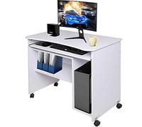 BAKAJI Bureau avec Support pour Clavier Amovible, étagère inférieure et Compartiment pour Ordinateur, pour Bureau, Chambre Moderne (Blanc)