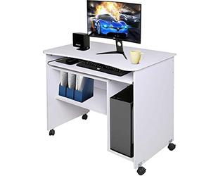BAKAJI Bureau avec Support pour Clavier Amovible, étagère inférieure et Compartiment pour Ordinateur, pour Bureau, Chambre Moderne (Blanc)