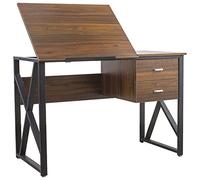 BAKAJI Bureau avec tiroirs 2 tiroirs et Plateau inclinable Table de Travail Porte-PC Ordinateur Structure en métal et Plateau en Bois MDF décoration Maison Bureau 110 x 75 x 55 cm (Noir)