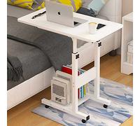 BAKAJI Bureau Table de Travail Porte Pc Ordinateur Hauteur Table Réglable Lit Lit Canapé avec Plan et Tablette en Bois MDF Structure Métal Design Moderne 60 x 40 x 86 cm (Blanc)