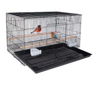 BAKAJI Cage à oiseaux forme rectangulaire de 77,5 cm en métal, idéal pour perroquets, perruches, volatiles, avec plateau coulissant et perchoirs en bois, cage empilable (Noir)