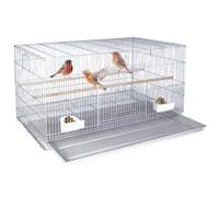 BAKAJI Cage à Oiseaux Forme rectangulaire de 77,5 cm en métal, idéal pour perroquets, perruches, volatiles, avec Plateau Coulissant et perchoirs en Bois, Cage empilable (Gris)