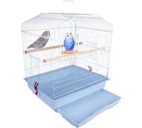 BAKAJI Cage à volaille pour Oiseaux avec Plateau Coulissant et perchoirs en Bois, Cage en métal empilable, idéale pour perroquets, perruches, volatiles, 46,5 x 35,5 x 65,5 cm (Blanc)