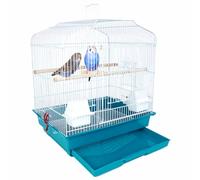 BAKAJI Cage à volaille pour Oiseaux avec Plateau Coulissant et perchoirs en Bois, Cage en métal empilable, idéale pour perroquets, perruches, volatiles, 46,5 x 35,5 x 65,5 cm (Vert)