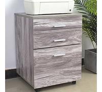 BAKAJI Caisson de Bureau 3 tiroirs, Meuble de Rangement pour Dossier, Placard de Rangement Mobile, avec 4 roulettes, Stable, Style Classique, Commode Bureau Bois MDF, Meuble imprimante, Gris