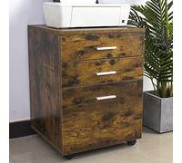 BAKAJI Caisson de Bureau 3 tiroirs, Meuble de Rangement pour Dossier, Placard de Rangement Mobile, avec 4 roulettes, Stable, Style Industriel, Commode Bureau Bois, Meuble imprimante, Marron Rustique