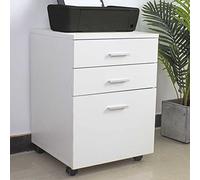 BAKAJI Caisson de Bureau 3 tiroirs, Meuble de Rangement pour Dossier, Placard de Rangement Mobile, avec 4 roulettes, Stable, Style Classique, Commode Bureau Bois MDF, Meuble imprimante, Blanc