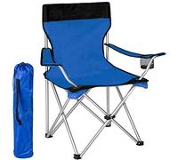 BAKAJI Camping Chaise avec Sac Camping Mer Plage Chaise en Plein Air Pêche en Acier Inoxydable et Polyester avec Porte Boîtier Boissons et Smartphones (Bleu)