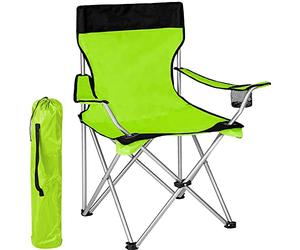 BAKAJI Camping Chaise avec Sac Camping Mer Plage Chaise en Plein Air Pêche en Acier Inoxydable et Polyester avec Porte Boîtier Boissons et Smartphones (Vert)