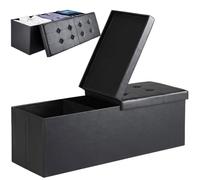 BAKAJI Cassapanca Pouf Contenitore Pieghevole Panca Sgabello Poggiapiedi Pelle Banc de Rangement Pliable en Cuir, Similicuir, Noir, Standard