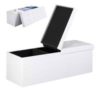 BAKAJI Cassapanca Pouf Contenitore Pieghevole Panca Sgabello Poggiapiedi Pelle Bianco Banc de Rangement Pliable en Cuir Blanc, 38 x 115 cm