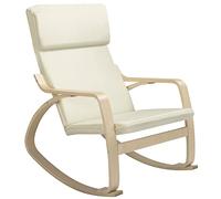 BAKAJI Chaise à Bascule en Bois de Bouleau avec revêtement en Coton rembourré en éponge Haute densité, Fauteuil oscillant détente et Coussin, Assise Ergonomique, Charge maximale 130 kg (Beige)
