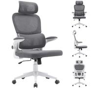 BAKAJI Chaise de bureau en tissu ergonomique avec dossier support lombaire et appuie-tête, fauteuil de bureau pivotant, hauteur réglable, revêtement anti-transpiration respirant (gris foncé)