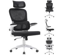 BAKAJI Chaise de Bureau en Tissu Ergonomique avec Dossier Support Lombaire et appuie-tête, Fauteuil de Bureau pivotant, Hauteur réglable, revêtement Anti-Transpiration Respirant (Noir)