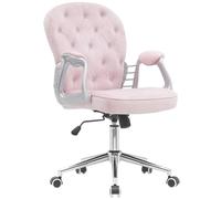 BAKAJI Chaise de Bureau en Velours avec Rembourrage Extra Doux et Texture Shabby Chic, Fauteuil de Bureau Ergonomique avec réglage Hauteur à gaz 95-105 cm (Rose)