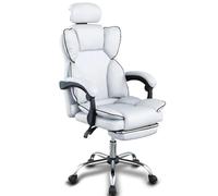 BAKAJI Chaise de Bureau Ergonomique avec roulettes pivotantes à 360°, Fauteuil de Jeu de Bureau avec Assise rembourrée à Haute densité, Dossier inclinable et Levage réglable au gaz (Blanc)