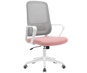 BAKAJI Chaise de Bureau Ergonomique avec roulettes pivotantes Anti-Rayures, Dossier en Tissu Respirant et Support Lombaire, Fauteuil d'étude Bureau réglage Hauteur gaz 98-108 cm (Rose et Gris)