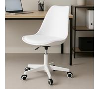 BAKAJI Chaise de Bureau Ergonomique Design Moderne avec Hauteur réglable et Coussin rembourré à Haute densité, Assise pivotante avec roulettes pivotantes, idéale pour Maison, Studio (Blanc)