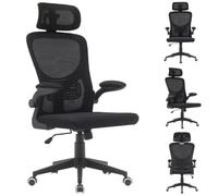 BAKAJI Chaise de Bureau Ergonomique en Tissu Respirant et Anti-Transpiration, Dossier avec Support Lombaire et appuie-tête, Fauteuil d'étude Bureau Hauteur réglable à gaz 116-126 cm (Noir)