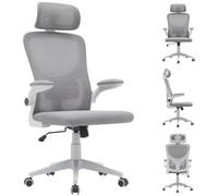 BAKAJI Chaise de Bureau Ergonomique en Tissu Respirant et Anti-Transpiration, Dossier avec Support Lombaire et appuie-tête, Fauteuil d'étude Bureau Hauteur réglable à gaz 116-126 cm (Gris)