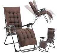BAKAJI Chaise de Jardin avec Coussin gravité zéro Pliable en Acier, Peu encombrant, en Acier, inclinable, Tissu en Oxford, Plage et Piscine, mobilier extérieur (Marron avec Coussin)