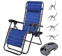 BAKAJI Chaise de Jardin de gravité zéro Fauteuil Relax Pliable Gain de Place avec Plateau tubulaires en Acier 22 mm inclinable Tissu en Texilene Respirant terrasse Piscine extérieure (Bleu)