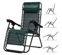 BAKAJI Chaise de Jardin Pliable en Acier 22 mm, inclinable, Tissu en textilène, Respirant, pour Plage, Piscine, ameublement extérieur (Vert)