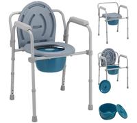 BAKAJI Chaise de toilette confortable avec seau amovible et couvercle, aide WC hauteur réglable 63,5 - 78,5 cm avec structure en métal, idéale pour personnes âgées, handicapées, personnes à mobilité