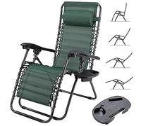 BAKAJI Chaise gravité Zéro Chaise de Jardin Fauteuil Relax Pliable Gain de Place avec Plateau tubulaires Acier 22 mm inclinable Tissu en Texilene Respirant terrasse Piscine extérieure (Vert)