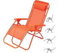 BAKAJI Chaise gravité zéro, fauteuil relax pliable, gain de place, en acier 22 mm, inclinable texilène, respirant, plage, piscine, ameublement extérieur (orange)