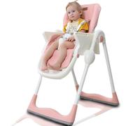 BAKAJI Chaise haute pour bébé Easy Ultra Compact, chaise haute peu encombrante avec rembourrage de 0 à 36 mois, fermeture facile, ceintures de sécurité et plateau, hauteur réglable et 4 roues (rose)