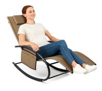 BAKAJI Chaise Longue à Bascule de Jardin, Chaise Longue gravité zéro avec revêtement en Textile avec appuie-tête, Fauteuil pour extérieur et intérieur, Balcon, Patio, terrasse (Marron)