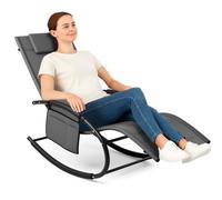 BAKAJI Chaise longue à bascule de jardin, chaise longue gravité zéro avec revêtement en textile avec appuie-tête, fauteuil pour extérieur et intérieur, balcon, patio, terrasse (gris)