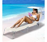 Bakaji Chaise longue avec toit pare-soleil pliable pour économiser de l'espace, dossier réglable, structure en métal et tissu en polyester pour plage piscine relaxation Beige Melange