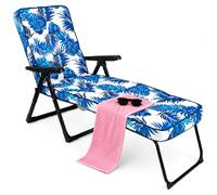 BAKAJI Chaise longue de jardin, fauteuil de relaxation, pliable, peu encombrant, avec structure en métal et dossier inclinable, repose-pieds et assise en tissu rembourré, 148 x 63 x 98 cm, bleu