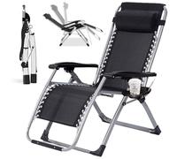 BAKAJI Chaise Longue Pliante pour l'extérieur avec Structure en métal Extra résistante et renforcée avec Porte-gobelets, Fauteuil économe en Espace Zero Gravity de Jardin, Balcon, terrasse, terrasse