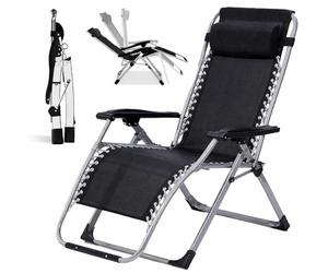 BAKAJI Chaise Longue Pliante pour l'extérieur avec Structure en métal Extra résistante et renforcée avec Porte-gobelets, Fauteuil économe en Espace Zero Gravity de Jardin, Balcon, terrasse, terrasse