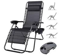 BAKAJI Chaise Longue Transat Jardin Plein Air, Transat de Plage Pliable, Bain de Soleil avec Repose-tête, d’accoudoirs Réglables, Chaise de Camping Gravité Zéro en Oxford (Noir avec Plateau)