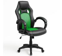 BAKAJI Chaise Verte Racer Gaming Fauteuil de Bureau directionnel avec Roues pivotantes, Fer Polyuréthane Acier Inoxydable Simili Cuir Nylon, Standard