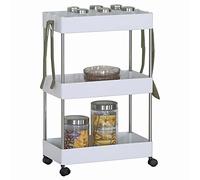 BAKAJI Chariot à roulettes multi-usages pour meubles, espaces étroits, fin, confortable, fin, peu encombrant, cuisine, salle de bain, bureau, décoration intérieure, 3 étagères, blanc (40 x 23 x 60 cm)