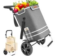 BAKAJI Chariot de courses 3 en 1 pliable, sac capacité de 56 litres, chariot à main, porte-courses et porte-bagages charge 30 kg avec poignée ergonomique, roues et bandoulière, chariot peu encombrant