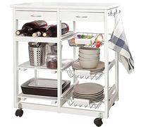 BAKAJI Chariot de Cuisine en Bois, Chariot économe en Espace, 3 Compartiments, 3 paniers, Structure avec Roues, Dimensions 67 x 37 x 75 cm, Couleur Blanche