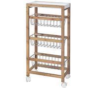 BAKAJI Chariot de Cuisine Slim Gain de Place en Bois de Bambou avec 1 Plateau extractible 3 paniers à Fruits en métal et 4 Roues pivotantes Chariot à Repas Maison Dimensions 40 x 22 x 83 cm
