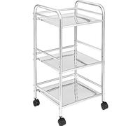 BAKAJI Chariot de Rangement en Acier chromé pour Salle de Bain, Cuisine, Coiffeur ou esthéticienne, 4 Roues pivotantes, 3 étagères, Dimensions 40 x 35 x 75 cm, Chariot Multifonction à 3 Niveaux