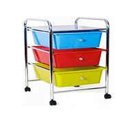 Bakaji Chariot Polyvalent Trolley Desserte de Rangements Structure En Métal Chromé 33x 39x65cm Avec 4 Roues Rotatives et 3 Tiroirs Multicolore Parfait Pour Salle de Bain Bureau Cuisine Salon de Beauté